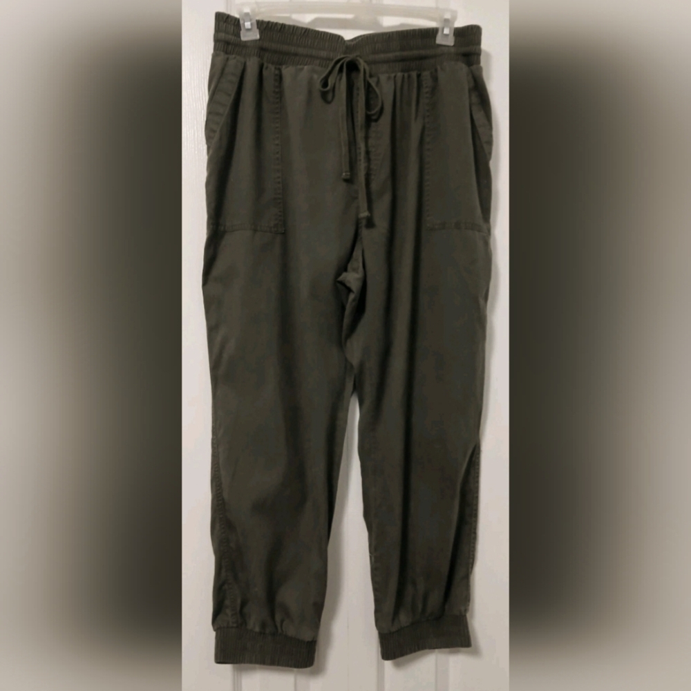 Woman's Olive Green 2X Jogger Pants Stretch Waist w/ Draw String